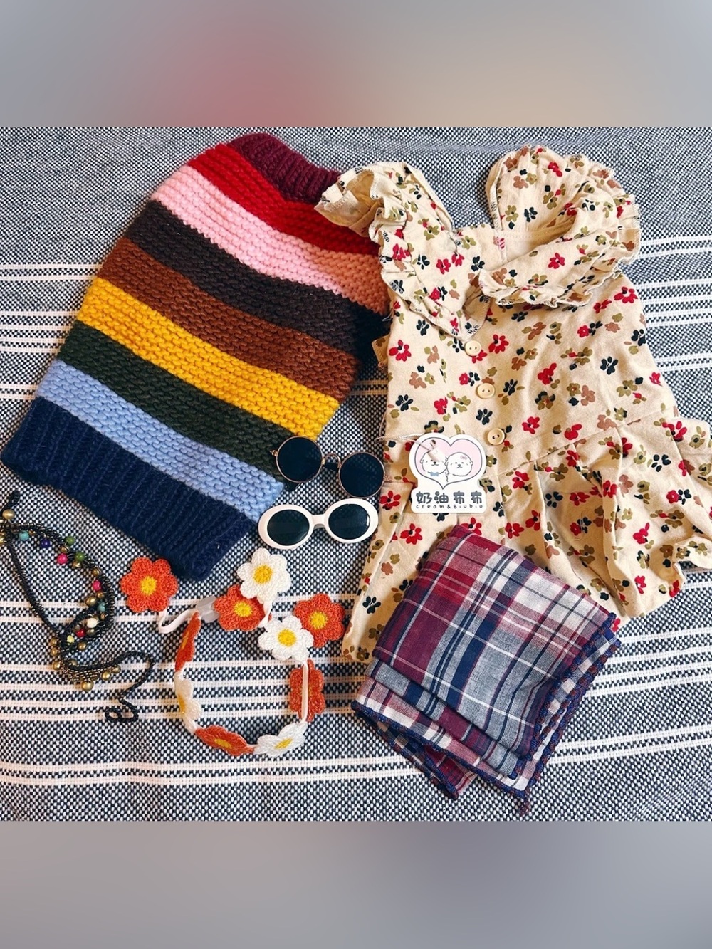 Bundle of cute outfits pet clothing and accessories sweater dress sunglasses